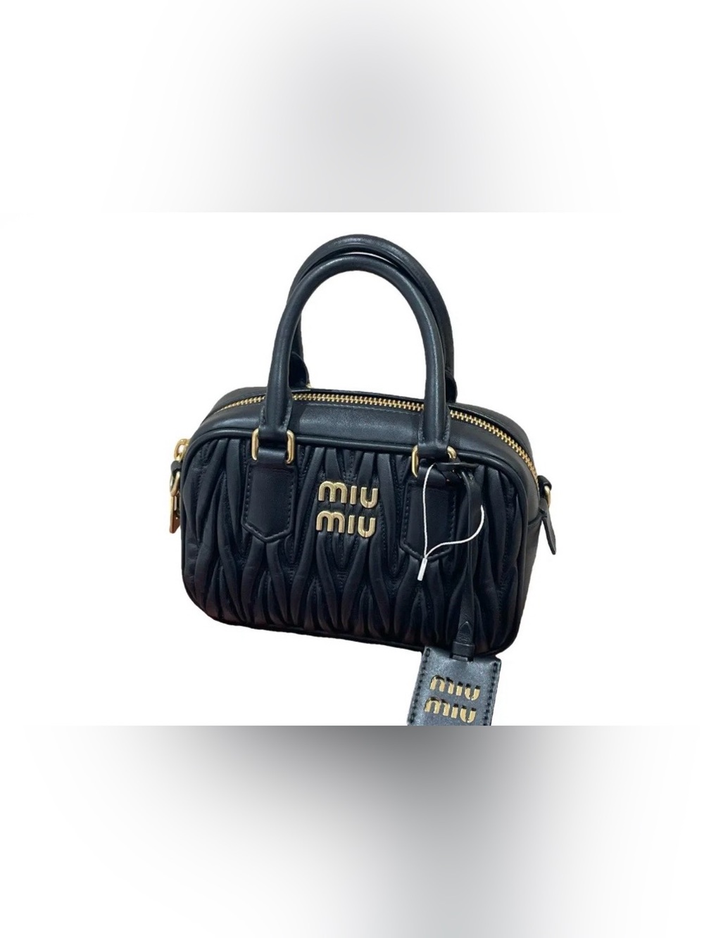 Miu Miu Black Quilted Matelassé Mini Top-Handle Bag with Gold Hardware